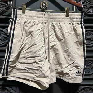 Adidas Cream Shorts with Black Stripes